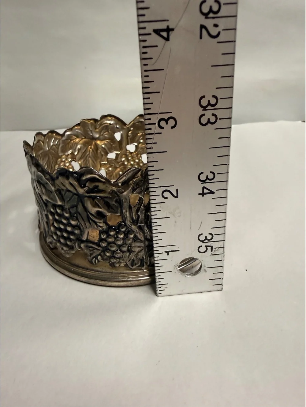 Vintage Decorative Silver Wine Coaster with Grape Leaf Design